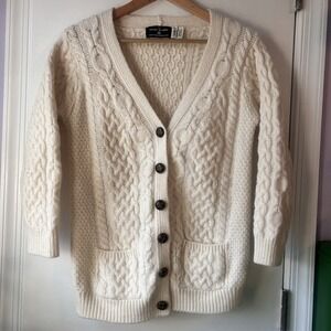 The Irish Store Aran Boyfriend Cardigan Women's Small Merino Wool